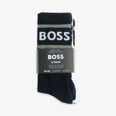 Комплект из трех носков из эластичного хлопка с вышитым логотипом Boss, мультиколор