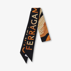 Шелковый шарф с фирменным узором Ferragamo, черный