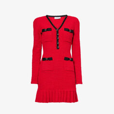 Трикотажное мини-платье со складками и V-образным вырезом Self-Portrait, красный