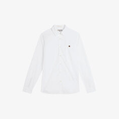 Хлопковая рубашка с вышитым логотипом Ted Baker, белый