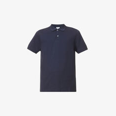 Рубашка-поло из хлопкового пике с короткими рукавами Sunspel, темно-синий