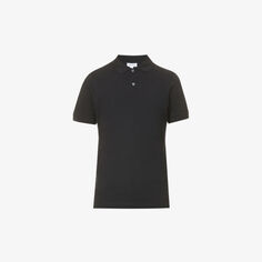 Рубашка-поло из хлопкового пике с короткими рукавами Sunspel, черный
