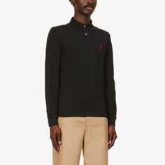 Рубашка-поло узкого кроя из хлопкового пике с длинными рукавами и вышитым логотипом Polo Ralph Lauren, черный