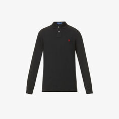 Рубашка-поло приталенного кроя из хлопкового пике с длинными рукавами и вышитым логотипом Polo Ralph Lauren, черный