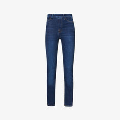 Прямые джинсы Pull On из эластичного денима с завышенной талией и эффектом потертости Good American, синий