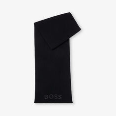 Шарф из натуральной шерсти с вышитым логотипом Boss, черный