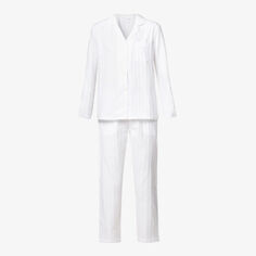 Полосатый хлопковый пижамный комплект The White Company, белый