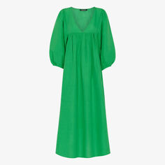 Платье миди свободного кроя Gloria из смесового льна и хлопка с объемными рукавами Whistles, зеленый