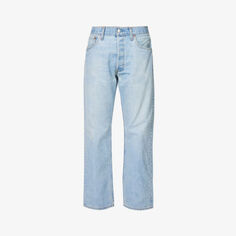 Прямые джинсы из переработанного денима со средней посадкой и нашивкой-логотипом Jean Vintage, синий