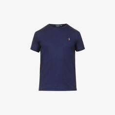 Облегающая футболка из хлопкового джерси с короткими рукавами и вышитым логотипом Polo Ralph Lauren, цвет french navy