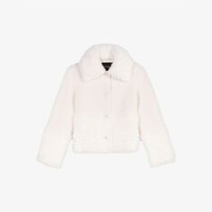 Пальто из искусственного меха контрастной фактуры с широким воротником Maje, цвет blanc