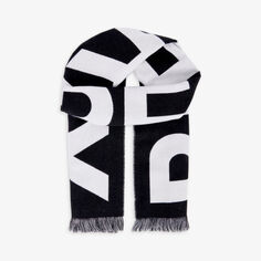 Шерстяной футбольный шарф с логотипом Burberry, черный
