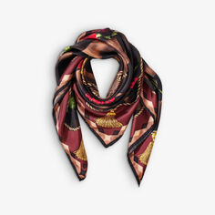 Квадратный шелковый шарф с цветочным принтом Aspinal Of London, цвет chocolate