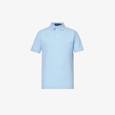 Рубашка-поло приталенного кроя из хлопкового пике с короткими рукавами и вышитым логотипом Polo Ralph Lauren, синий