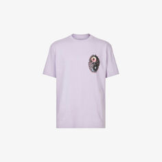 Хлопковая футболка свободного кроя с двойным графическим принтом Allsaints, фиолетовый