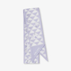 Твиловый шарф с цветочным принтом и геометрическим узором Prada, фиолетовый