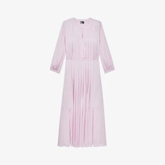 Плиссированное атласное платье миди The Kooples, розовый