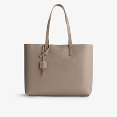 Кожаная сумка-тоут с логотипом Saint Laurent, коричневый