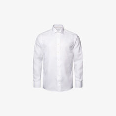 Рубашка узкого кроя из хлопкового твила с вырезом на воротнике и изогнутой кокеткой Eton, белый