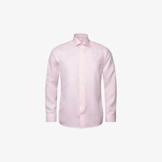 Рубашка узкого кроя из хлопкового твила с вырезом на воротнике и изогнутой кокеткой Eton, розовый