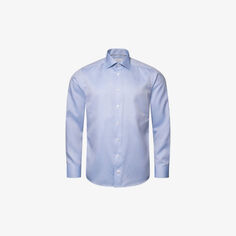 Рубашка узкого кроя из хлопкового твила с вырезом на воротнике и изогнутой кокеткой Eton, синий