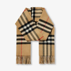 Кашемировый шарф Giant Check с кисточками Burberry, бежевый