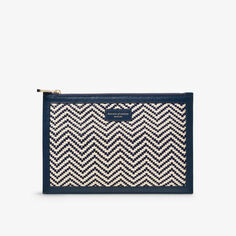Большая сумка Essential из рафии и кожи с логотипом Aspinal Of London, темно-синий