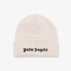 Классическая шапка хлопковой вязки с фирменной вышивкой Palm Angels, черный