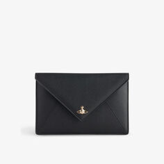 Кожаный клатч-конверт с бляшкой-логотипом Vivienne Westwood, черный