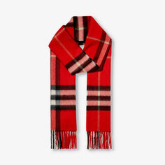 Кашемировый шарф в гигантскую клетку с кисточками Burberry, красный