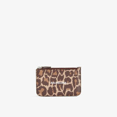 Кожаный визитница с логотипом Balenciaga, цвет leopard print