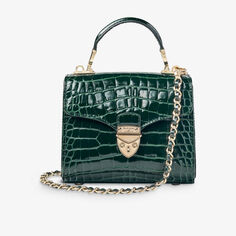 Мини-сумка Mayfair из кожи с тиснением под крокодила Aspinal Of London, зеленый