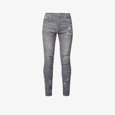 Рваные джинсы узкого кроя из эластичного денима Purple Brand, серый