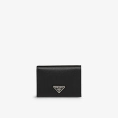 Маленький кожаный кошелек с логотипом Prada, черный