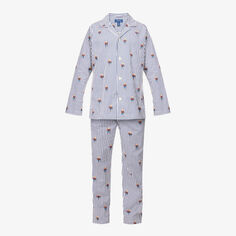 Хлопковый пижамный комплект в полоску с медвежьим принтом Polo Ralph Lauren, цвет holiday bear