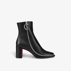 Кожаные ботильоны на каблуке CL Zip Booty 70 с бляшкой-логотипом Christian Louboutin, черный