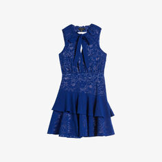 Тканое платье мини Timmia Devoré с цветочным принтом Ted Baker, синий