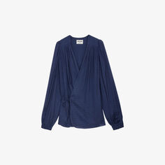 Атласная блузка Tenew с завязками на талии и длинными рукавами Zadig&amp;Voltaire, синий