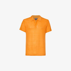 Льняная рубашка-поло свободного кроя с вышивкой Pyramid Vilebrequin, цвет carrot