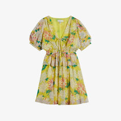 Тканое платье мини Isbella с объемными рукавами и цветочным принтом Ted Baker, желтый