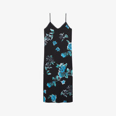 Тканое платье-комбинация с вышивкой и цветочным принтом The Kooples, черный