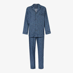 Пижама из хлопка и поплина с графичным дизайном и фирменными пуговицами Zimmerli, синий