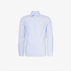 Рубашка стандартного кроя из хлопкового поплина с раздвинутым воротником и закругленным краем Corneliani, синий