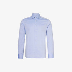 Рубашка стандартного кроя из хлопкового поплина с раздвинутым воротником и закругленным краем Corneliani, синий