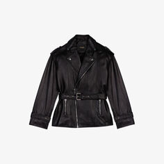 Кожаная куртка Belfa на молнии с поясом и поясом Maje, цвет noir / gris