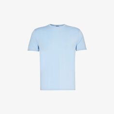 Тканая футболка с круглым вырезом и фирменной вышивкой Tom Ford, цвет azur