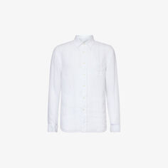 Льняная рубашка классического кроя с раздвинутым воротником 120% Lino, белый