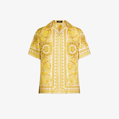 Шелковая рубашка с лагерным воротником и принтом Baroque Versace, цвет champagne