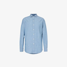 Рубашка узкого кроя из хлопкового поплина с вышитым логотипом Polo Ralph Lauren, синий