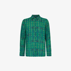 Льняная рубашка классического кроя в полоску тай-дай 120% Lino, зеленый